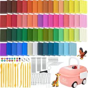 148Pcs 폴리머 클레이 62가지 밝은 색상 오븐 베이크 논스틱 모델링 DIY 스타터 키트와 조각 도구 및