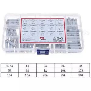 75pcs 6mm x 30mm 250V 고속 블로우 세라믹 퓨즈 구색 혼합 상자 키트 0.5A 1A 2A 3A 4A 5A 6A 8A 10A 13A