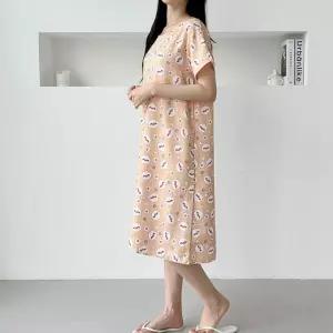 프릴 좋은 여자 홈웨어 봄원피스 반팔 무늬 편안한 다양한 통기성 원피스 레이어드 간편