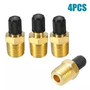 4Pcs 1/4 NPT MPT 탱크 채우기 밸브 코어가있는 단단한 황동 검정색 플라스틱 캡 공기 압축기 용