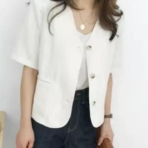 (다올)여름 린넨 반팔 자켓 심플 노카라 디자인