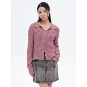 에잇세컨즈 미스조직 칼라넥 카디건 라이트 핑크 16515AAYCY 4744368