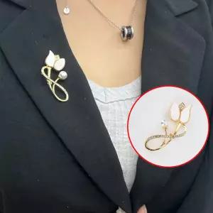 미니 예쁜 튤립형 브롯치 정장 진주 리본 장식 헤어 밍크 코사지 패션 브로치