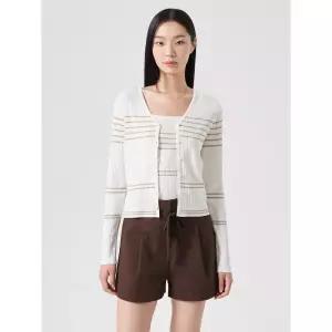 에잇세컨즈 스트라이프 브이넥 카디건 아이보리 32485ALYE0 4276900