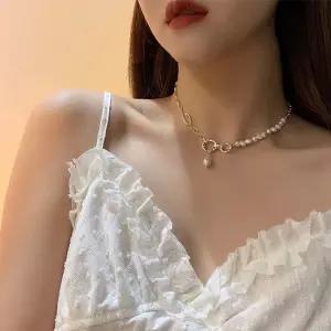 심플 언발 길이 조절 연장 고리 담수 진주 목걸이 고급 돋보이는 패션 주얼리 유니크 초커