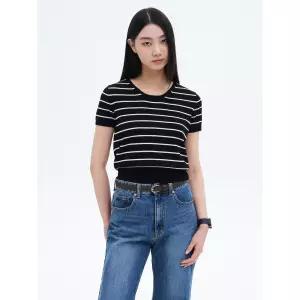 에잇세컨즈 밑단골지 스트라이프 반팔 풀오버 블랙 355451LYE5 4982354