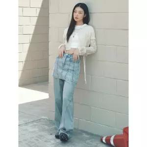 에잇세컨즈 사선 절개 와이드 워싱 데님 팬츠 스카이블루 (164721FPAQ) 4267605