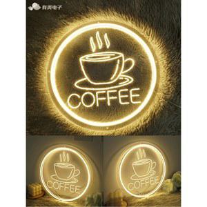 커피 네온간판 LED 인테리어 원형 Coff 영업중 시계 간판 장식 led