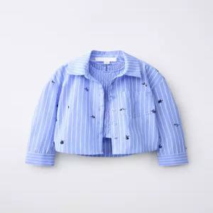 국내배송 ZARA 자라 주니어 키즈 스트라이프 셔링 탑  셔츠 세트 시퀸 장식 블루 4786721400 2122087