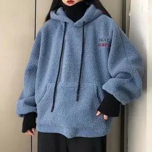 스터닝팩토리 트렌디 레이디스 여유핏캐주얼룩 겹쳐입기 후드탑 양털 가을겨울상의 패션후리스자켓