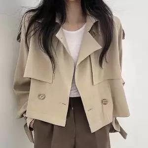 더블 여성 세미크롭 숏 트렌치 자켓 간절기 아우터