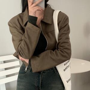 여성 가을 빈티지 터틀넥 무스탕 긴팔 자켓 숏 코트