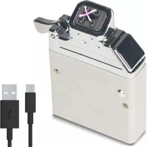 파워 프랙티컬 스파커 인서트 듀얼 아크 전기 라이터 USB 충전 가능 클래식 플립탑 케이스 포함 액체나