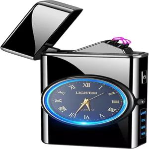 시계 다이얼 LED 파워 디스플레이 플라즈마 드래곤 라이터 방풍 USB 충전식 쿨 남성용 여성용 선물 블랙