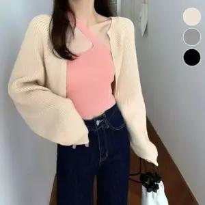 [라일리여성의류] Rly 여유핏 니트웨어 볼레로가디건 가디건로 오픈니트