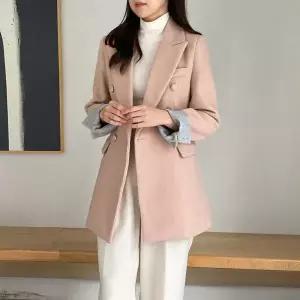 여자 모직 벨티드 겨울 롱 핑크 정장룩 코트 골덴_X