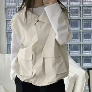 여자 카라 간절기 포켓 조끼 스트링 건빵 점퍼 패딩_X