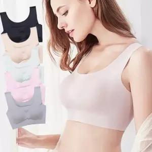 여성 심리스 소프트 무봉제 노와이어 여성 스포츠브라 편안한 수면 브라 이너웨어 언더웨어 필라테스