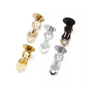 50개/세트 10mm 금속 귀걸이 클립 블랭크 세팅 베이스 유리 카보숑 DIY 쥬얼리 제작용 부자재
