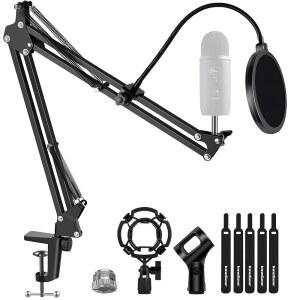 INNOGEAR 마이크 스탠드 MIC BOOM ARM(BLUE YETI HYPERX QUADCAST S SOLOCAST SNOWBALL FIFINE K669B 등 마이크용) 쇼크 마운트 윈드스크린 팝 필터 마이크 클립 홀더 케이블 타이 포함 중간 두께 | 팝 필터 및 쇼크