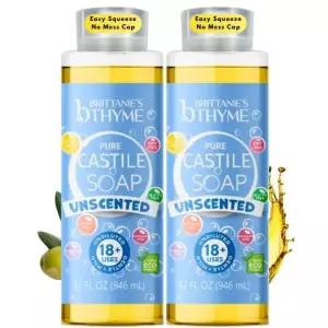 Brittanie's 퓨어 카스티야 액체 비누, 무향, 946.4ml(32온스) 2개 팩 | 바디, 얼굴, 손, 세탁, 접시, 애완
