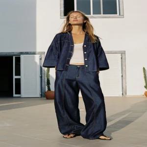ZARA JEANS Z1975 하이웨이스트 와이드 레그 조거 - 블루 7147/229/407