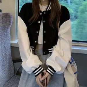 [라일리여성의류] Rly 크롭 바시티 자켓 루즈핏 배색 스타디움 야구점퍼