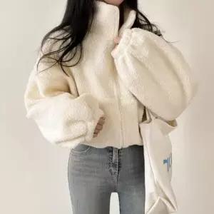 [라일리여성의류] Rly 여성 간절기 긴팔 후리스 뽀글이 집업 숏 크롭