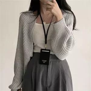 [라일리여성의류] Rly 니트탑 볼레로가디건빅핏 크롭 니트집업 장팔 심플