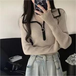 [라일리여성의류] Rly 여성 여리핏 카라 반집업 골지니트 티셔츠 긴팔