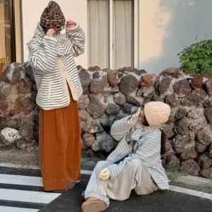 [라일리여성의류] Rly 양면 플리스 스트라이프패딩점퍼+목도리세트