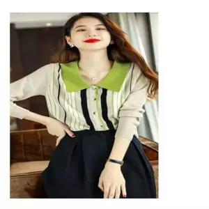 [라일리여성의류] Rly F4450 깔끔 줄무늬 카라 니트티 스웨터 미니
