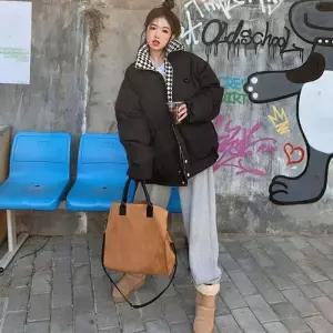 [라일리여성의류] Rly 심플 루즈핏 체크안감 여성패딩 블랙