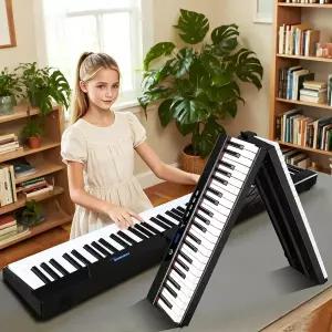 쿨뮤직 폴딩 피아노 키보드 88건반 MIDI 지원 휴대용 전기 풀사이즈 디지털 우드 그레인 반무게감 충전식