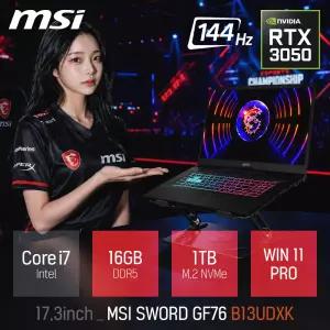 ⓒ MSI GF시리즈 Sword GF76 B13UDXK 16GB 1TB WIN11 / 사무용 영상편집 고성능 포토샵 캐드 노트북
