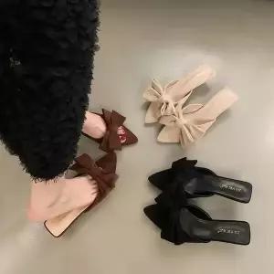 [하프클럽/레이디슈]레이디슈 스틸레토 리본 레더 뮬 슬리퍼 0302
