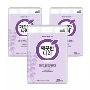깨끗한나라 3겹 데코 앤 라벤더, 30m, 30롤, 3개