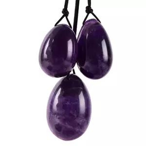 드릴 된 천연 자수정 옥 Yoni 달걀 세트 Kegel 계란 질내 사정 마사지 근육 운동기 상자