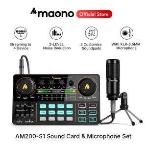 마오노 AM200-S1 사운드 카드 마이크 세트 마오노캐스터 오디오 인터페이스, 라이브 스트리밍 녹음 PC 휴대