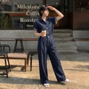 [콩심팥심]데님 셋업 와이드팬츠 반팔셔츠 남자옷 여름코디