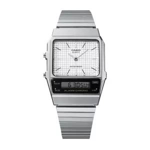 Casio AQ800E-7A, 빈티지 스타일d 아날로그/디지털 은색톤 시계 [세금포함] [정품], 경보, Chrono 손목시계