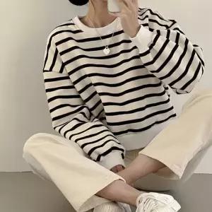 스트라이프티셔츠 세미크롭 맨투맨 여성 2컬러 스트라이프 긴팔 티셔츠