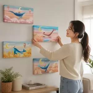 고래 그림 캔버스액자 현관 풍수 소품 학업운 재물운 벽걸이 액자 인테리어소품 원목액자