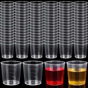 코노한 200팩 6.8oz/200ml 플라스틱 계량 액체컵 의약품 혼합컵 일회용 눈금 비커 대용량 투명 있음 -