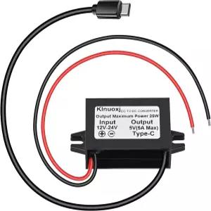 Klnuoxj DC 12V/24V를 5V USB C로 변환하는 스텝다운 컨버터 Type-C 인터페이스 5A 25W 방수 벅 모듈