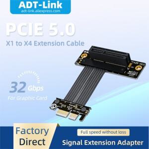 ADT-Link 32Gbps PCIe 5.0 X4 - 라이저 케이블 듀얼 직각 어댑터 지원 네트워크 카드 확장 Gen5