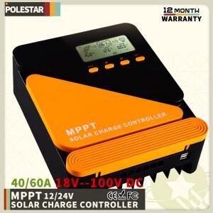 Polestar MPPT 충전 컨트롤러 40A 60A 컨트롤러 18V 100V 태양 전지 패널 납산/리튬 용 12V 24V PV 레귤레이터