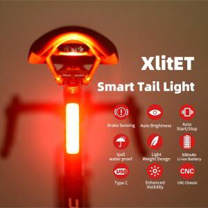 XlitET 자전거 후미등, 자동 시작 및 정지 자전거 후면 스마트 미등, USB C 타입 충전, 방수 브레이크 감지등