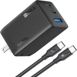 1시간 65W GaN 고속 충전기 6.6피트 Type-C to C 케이블이 포함된 3포트 USB 15/14/13/12/11 Pro/Air