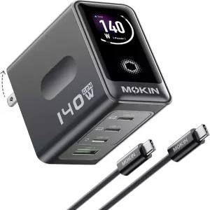 MOKiN 140W USB C 충전기 4포트 스마트 디스플레이 GaN 맥북용 고속